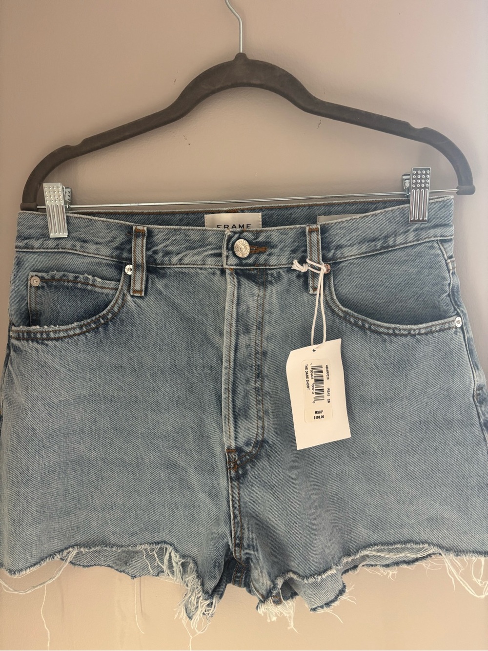 Frame Denim Light Wash Distressed Jean Shorts